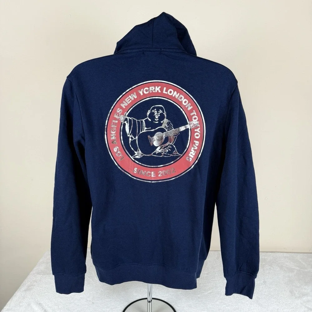 True Religion City Buddha Full Zip Hoodie Jacket Mens‎ Large Blue New 46